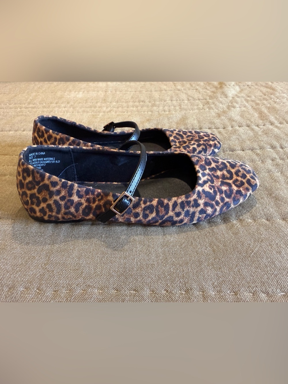 Leopard Print Mary Jane Flats with Black Strap